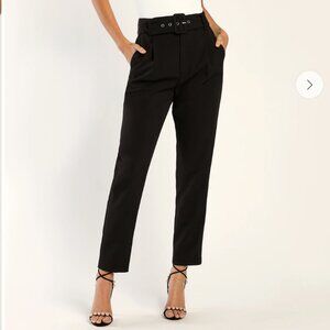 Lulus Black Belted High-Waisted Tapered Trouser Pants